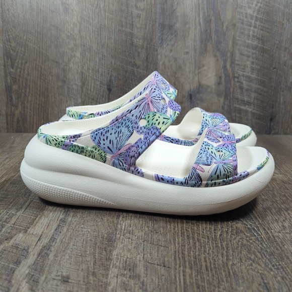 Crocs Classic Crush Butterfly Sandal Iconic Wedge Platform White Woman Size 8 - Picture 2 of 14